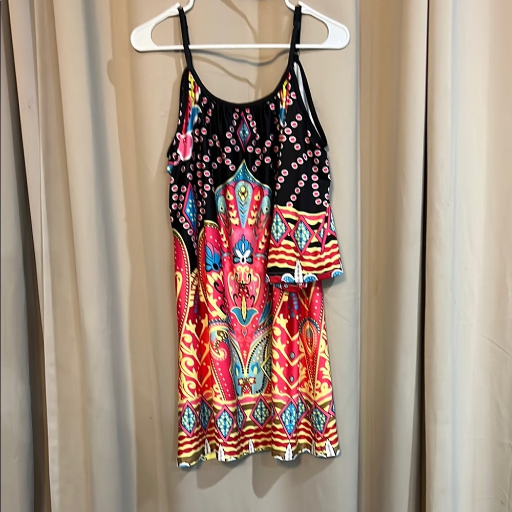 Pink and Yellow Sleeveless Halter Sundress for Resort Wear